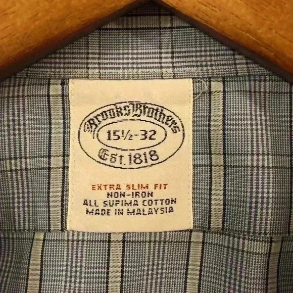 Brooks Brothers Mens Slim Fit Blue and White Check Print Dress Shirt 15.5x32 - Picture 3 of 4